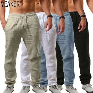 Cal￧a de linho de algod￣o de jeans masculino masculino ver￣o respir￡vel colorido de colora￧￣o s￳lida fitness streetwear m-3xl 220920