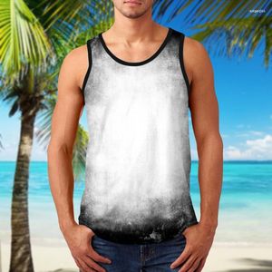 Plaj Kıyafeti Üstleri toptan satış-Erkek tank üstleri erkekler sıradan erkek en iyi plaj giymek yaz gradyan baskı kolsuz gömlek spor fitness erkek vücut geliştirme