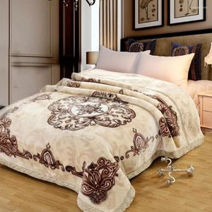 Filtar dubbelskikt Raschel Plush Filt Winter Weighted Single Twin Bed Fluffy Warm Extra Large Four Season Coral Pile Blanke