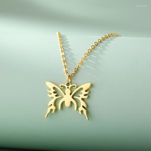 Подвесные ожерелья Гот бабочка колье для женщин из нержавеющей стали золотой цвет хип хоп кокер эстетический ювелир