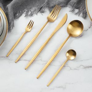 Dinnerware Sets 30Pcs Gold Set 18/10 Stainless Steel Tableware Matte Knife Fork Spoon Flatware Cutlery Dishwasher Safe