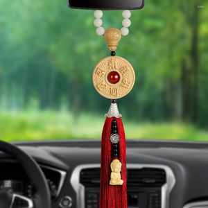 Interi￶rdekorationer Bil Pendant Boxwood Carving Sculpture Agate Bodhi Seed Tassel Buddhist Automotive Rearview Mirror Ornaments Accessories