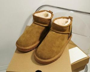 Kvinnors mini Snow Boots Fashion Designer Mini Ankle Boot Cow-Split ￤kta l￤der