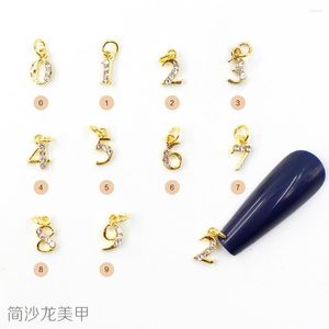 Decorazioni per nail art 10/26PCS Ciondolo in lega con perline di diamanti 26 lettere dell'alfabeto inglese 10 numeri arabi strass ornamento di fascino creativo