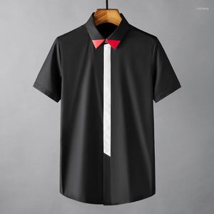 Camicie casual da uomo in cotone da uomo di lusso rosso colletto a punta manica corta abito da uomo estate slim fit uomo da festa 4XL