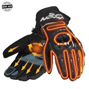 Five Fingers Gloves IRON JIAS Heating Motorcycle Gloves Touch Screen Waterproof Moto 12V Vehicle Battery Powered Gloves Snowboarding Motorbike 220921