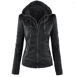 Kvinnors jackor Kvinnor Solid Zip Long Sleeve Biker Jacket Faux Leather Soft Slim Coat