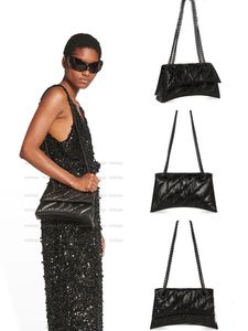 Zmiażdż w torbie o dużej łańcuchu pikowane w czarnej zmiażdżonej srebrnej kobiecej srebrnej zmiażdżona skórzana torebka klepsydra luksusowy designerka na ramię pałata torebka portfela