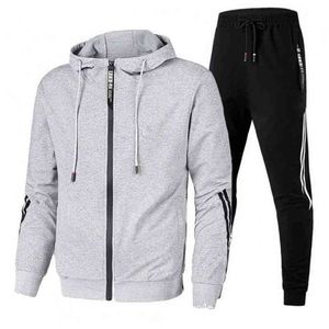 Herrspåriga nya män avslappnade set jogger trackdräkt blixtlås hoodies byxor 2 st set mäns sportkläder sportdräkt överdimensionerade män kläder t220916