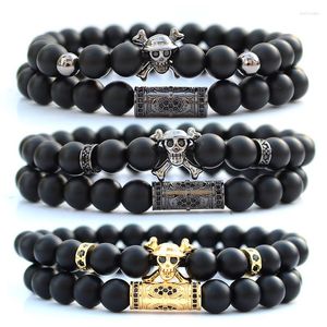 Strand ONE PIECE Skalle Natursten Pärlor Armband För Kvinnor Bransoletki Pulseras Hombre Smycken Herr Armband Set Brazalete