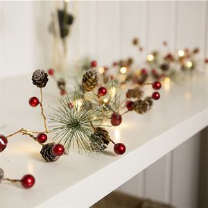 Decorazioni natalizie 200 cm Luci natalizie luci a led stringa aghi di pino pigne Decor filo di rame scatola batteria campane natalizie luci decorative 220921