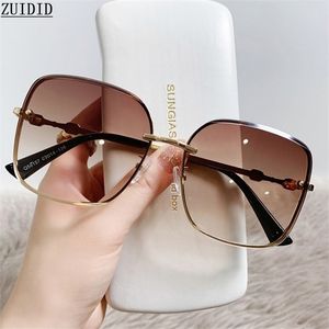 Solglas￶gon Brown Women Rimless Square Fashion Glasses Vintage Big Sunshades Shades f￶r Zonnebril Dames Feminino 220920
