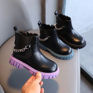 Boots Kids Chelsea Металлическая цепь красивая платформа детская короткая ботинка черная фиолетовая матовая матовая матовая