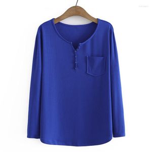 Shirt 4xl Plus Size For Women High Strecth Loose Fit Solid Pocket Tops Basic V-Neck Long Sleeve Curve Tees Autumn 2022