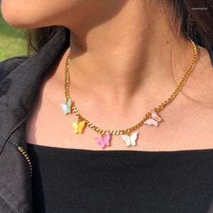 Colar de colar de pingente de borboleta para mulheres Cadeiras Cubanas Link Acrílico Butterflies Boho Jewerly Dia dos Namorados Presente