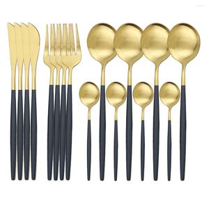 Conjuntos de talheres 16pcs Conjunto de jantar de ouro preto fosco preto 304 Aço inoxidável Faca de faca de faca de faca de talheres cozinha