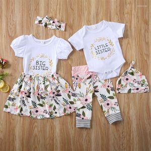 Kleidung Sets 2022 Marke Kleinkind Kinder Baby Mädchen Kleine Große Schwester Floral Body T-shirt Hosen Stirnband 3 stücke Outfit set