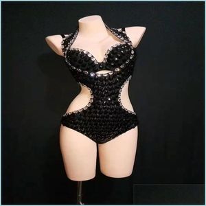 Party Dekoration Sexy Halter Rückenfreier Bodysuit Weibliche Leistung Bühnenkostüme Strass Einteiliges Tragen Outfits Dj Bar Kleid Drop Dhhnn