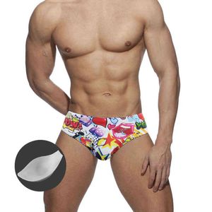 Men's Swimwear European American Cartoon Graffiti Fashion Sexy Swimsuit Personality Trend Swimsuit Quick Dry Men With Push Pad Briefs J220913