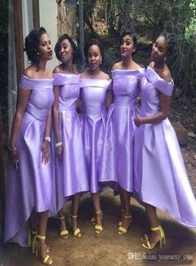 2023 Lilac Bridesmaid Dresses Off The Shoulder High Low A Line Satin Custom Made Plus Size Maid Of Honor Gown Country Wedding Wear 401 401
