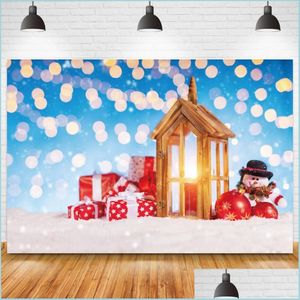 パーティー装飾クリスマスギフト背景リトルスノーマンブルーアパーチャーボケバックグラウンドキッズシャワーファミリーポグターポカルパーティDHW8x