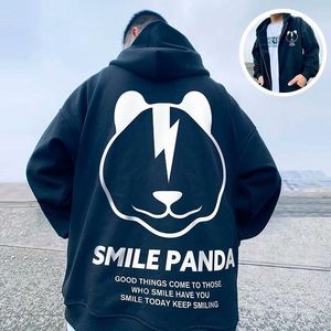 Herrtröjor Herrarna överdimensionerade dragkedja högkvalitativt leende panda grafiska svärskjortor lösa manliga hiphop streetwear hoodie y2k