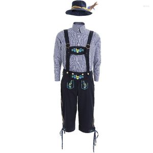 Traje de tema Oktoberfest Lederhosen com suspensórios de figurinos de chapéu para o garçom de cosplay do homem do homem do agricultor Tamanho do jogo M XL