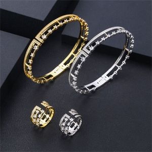 Other Jewelry Sets Janekelly Luxury Unique African Bangle Ring Set For Women Wedding Cubic Zircon Crystal CZ Dubai Bridal Jewelry Set 220921