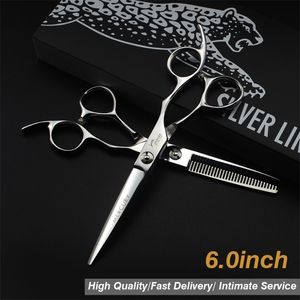 Sax Shears 6 Silver 440C Hair Case Cutting Jagua Scissors Thinning Barber Barbearia ProFissional Acessorios Tigeras 220921