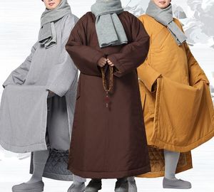 Ethnic Clothing Unisex Winter Warm Cotton Coffee/gray Buddhist Zen Meditation Lay Shaolin Monk Suits Buddha Robe Gown