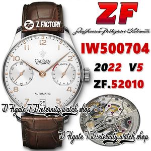 ZF V5 ZF500704 A52010 Automatyczne męże Watch Biała zasilająca Złote MAKERY ZŁOTY MAKERY PASALNE PASA BRĄZOWA BRĄZOWA SKÓRY PASA 2022 SUPER EDYCJA ETERNITY WRISKIE