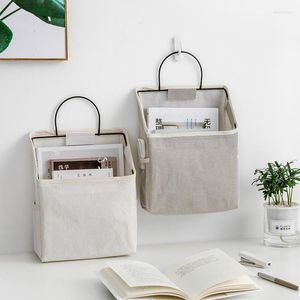 Storage Bags Dorm Bedside Wall Mounted Bag 4 Colors Fabric Hanging Basket Bedroom Organizer Book Magazines Phone Holder Hook