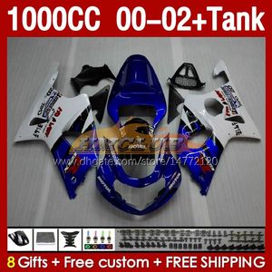 스즈키를위한 OEM 페어링 탱크 GSXR-1000 GSX R1000 공장 블루 GSXR 1000 CC 00-02 바디 155NO.10 1000CC GSXR1000 K2 00 01 02 GSX-R1000 2001 2002 주사 곰팡이 페어링