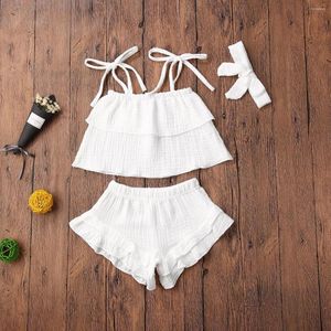 Completi di abbigliamento Estate Toddler Neonate Abbigliamento casual Infant Ruffle Lace Up Top Shorts Fascia in cotone e lino