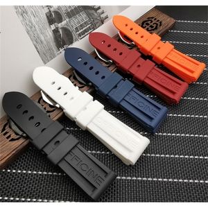 Watch Bands Silicone Rubber Watchband 22mm 24mm 26mm Black Blue Red Orange White Watch Band For Panerai Strap Waterproof Tang Buckle tool 220921