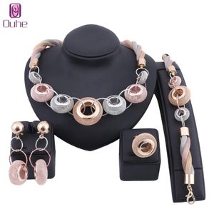 Brautmode Dubai Gold Bunte Halskette Ring Schmuck Sets Nigerianische Frau Hochzeit Afrikanische Perlen Schmuck Set Großhandel Design