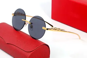 Fashion Designer 2023 Sunglasses For Women Vintage Mens Carti Buffalo Horn Glasses Panther Gold Silver Metal Legs Rimless Sunglass Travel