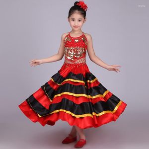 Stage Wear Child Belly& Flamenco Dance Skirts Red Spanish Costumes For Girls 360 - 720 Degrees Tops And Sets