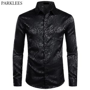 Men's Casual Shirts Floral Black Dress Stylish Long Sleeve Steampunk Men Party Club Bar Social Male Chemise Homme 220920