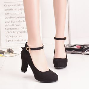 Wedding Shoes Ankle Strap High Heels Women's Pumps Woman Thick Flock Women Party Shoes Buckle Ladies Footwear