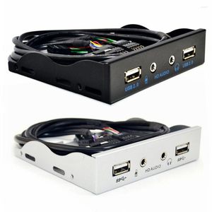 3.5 Inch 9Pin 2 USB2.0 Port HUB Splitter Floppy Bay HD Audio 3.5mm Earphone Jack Front Panel Rack For PC With Cable