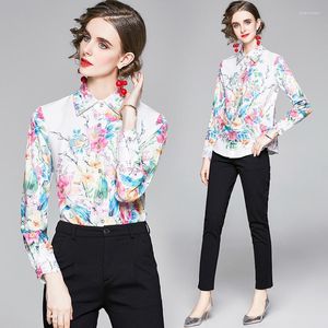 Blouses femininas Primavera Summer Summer outono Fashion Fashion Floral Print Collar Manga Longa Mulheres Partem