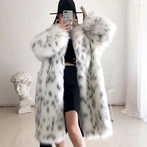 Women's Fur Faux Coat Women Winter Casual Spliced Leopard Print Jacket Female Thick Warm Mid-long Plush Outerwear