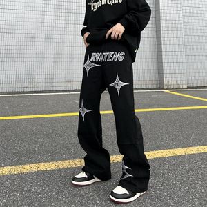 Dżinsy męskie harajuku vintage gwiazda luźna męska mens y2k streetwear hip hop duże wzorzyste wzorzyste spodnie damskie Koreańskie Estetyka Grunge