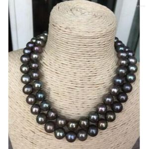 Naszyjniki wiszące szlachetne biżuteria oszałamiająca 10-11 mm naturalny tahitian bla zielony wielokolorowy Pearl Nelace 34 ”