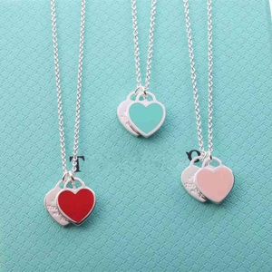 Cartiieerr Tiffanyy TJIA High Edition S925CNC Word Stampa smalto Peach Heart Necklace Bracciale blu Rosa Pendant Girl