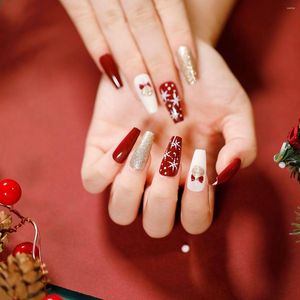 Fałszywe paznokcie 24pcs Boże Narodzenie Halloween w stylu śniegu długą trumnę balerina prasa na błyszczącym sztucznym manicure narzędzie