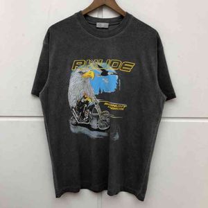 Tシャツ男性女性コットン ルーディーブランドロゴストリートウェア印刷Tシャツブランドヒップホップメンズスプリング服機関車イーグル古い半袖TシャツルースT
