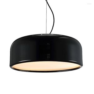 Kolye lambaları LED ışıkları Nordic Makaron Alüminyum Metal Kapağı Siyah Beyaz Droplight E27 110V 220V Yemek Oturma Odası Lambası Fikstürü