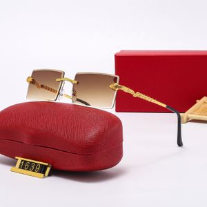 Vintage solglas￶gon Rimless Cut Edge Women's Sun Glasses Fashion Designer Shades Luxury Golden Leopard Frame Glasses UV400